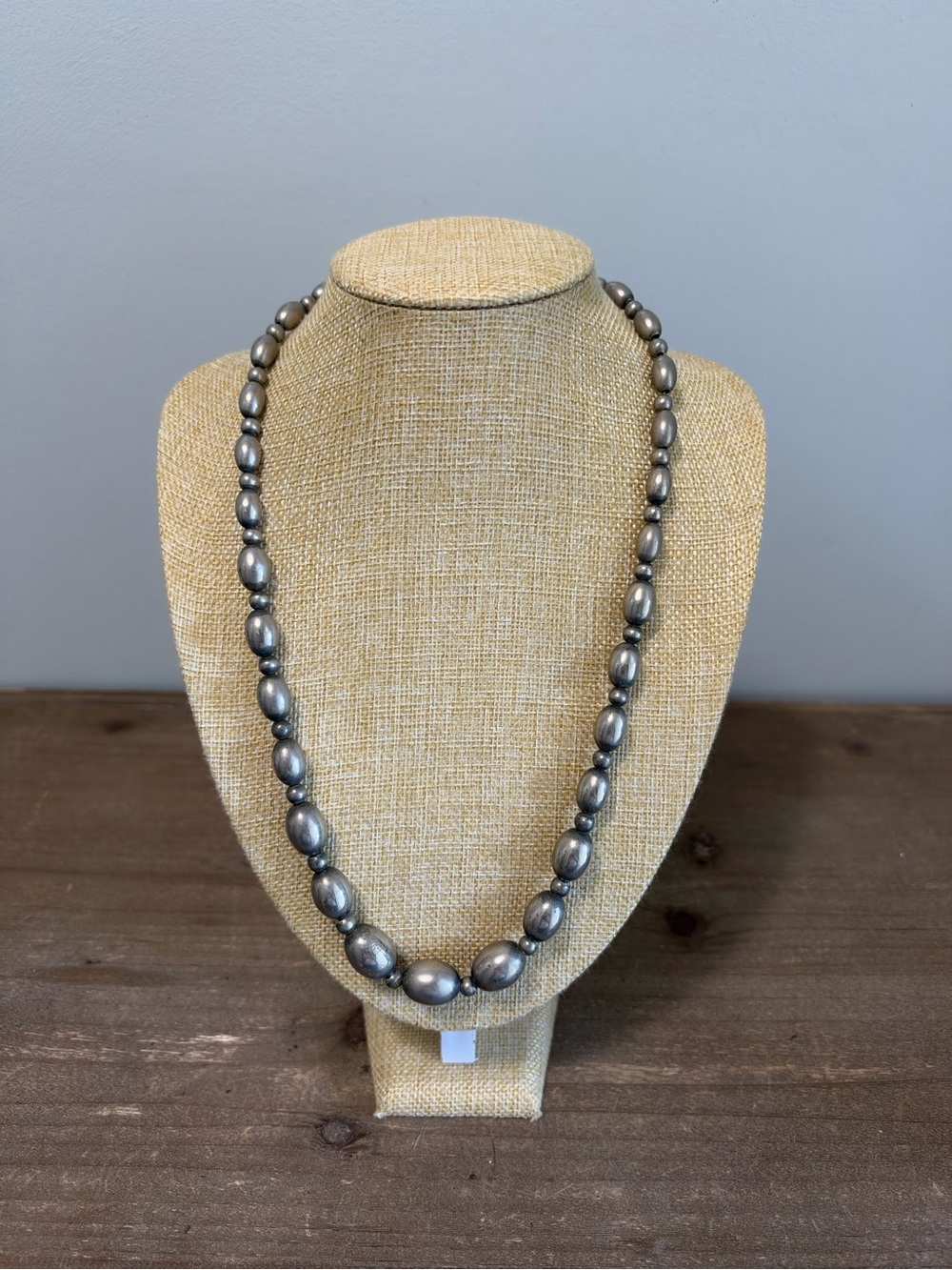 Southwestern Silver Tone Oval Beaded Necklace Antiqued Western Boho